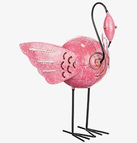 Foto av dekorativ rosa flamingo i smide för trädgård