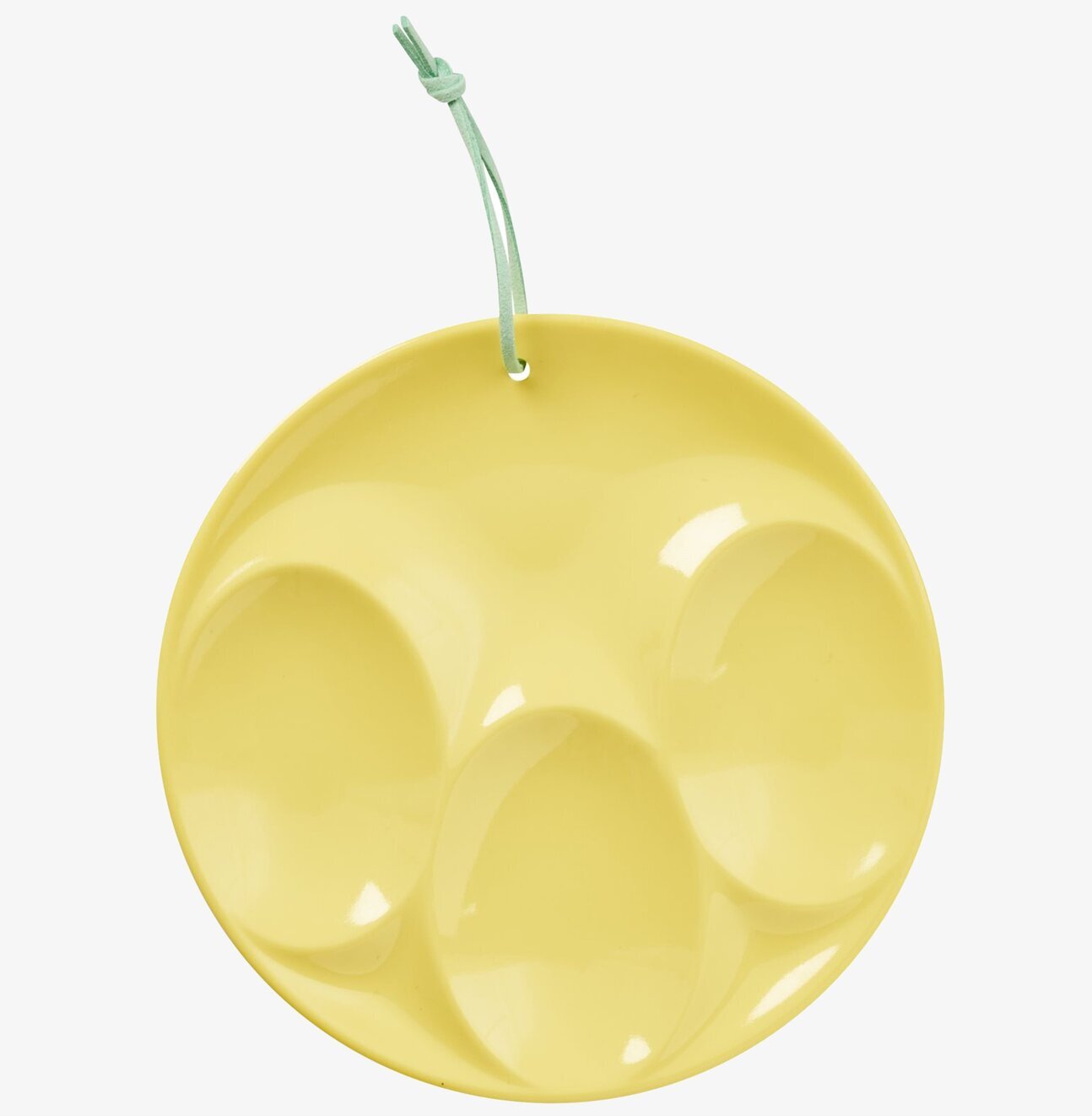 Bild av gult skedfat i melamin med turkos snodd