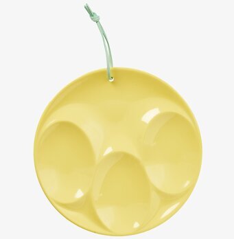 Bild av gult skedfat i melamin med turkos snodd