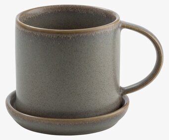 Bild av elegant grå kaffekopp med matchande fat