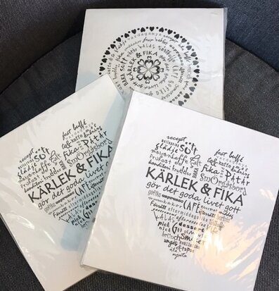 Bild med servetter: Kärlek & Fika-tema i svartvitt