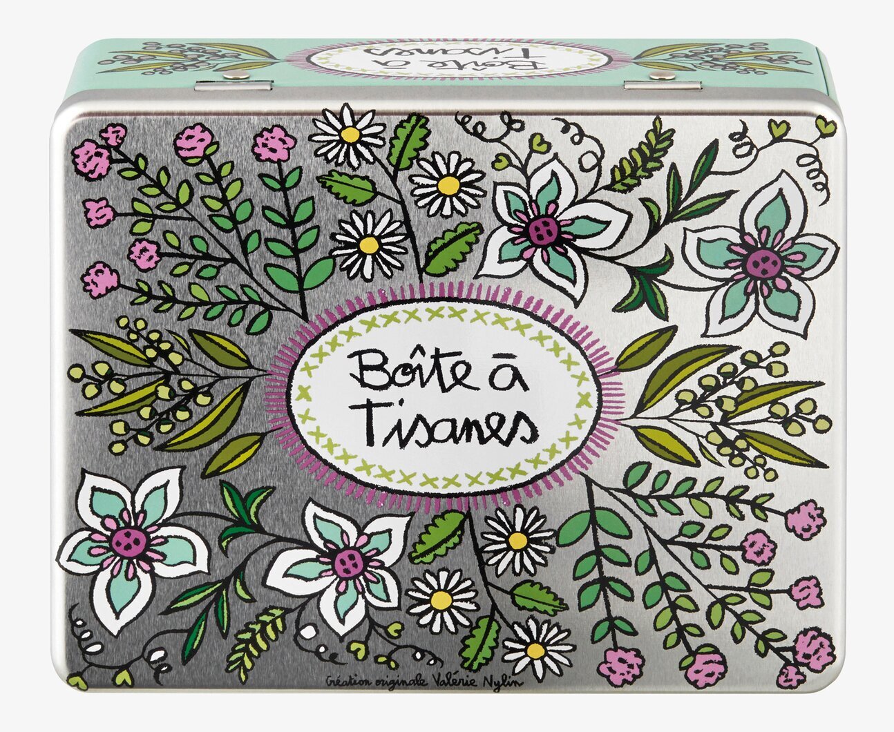 Plåtburk Tepåsar från Derriére la porte med blommönster