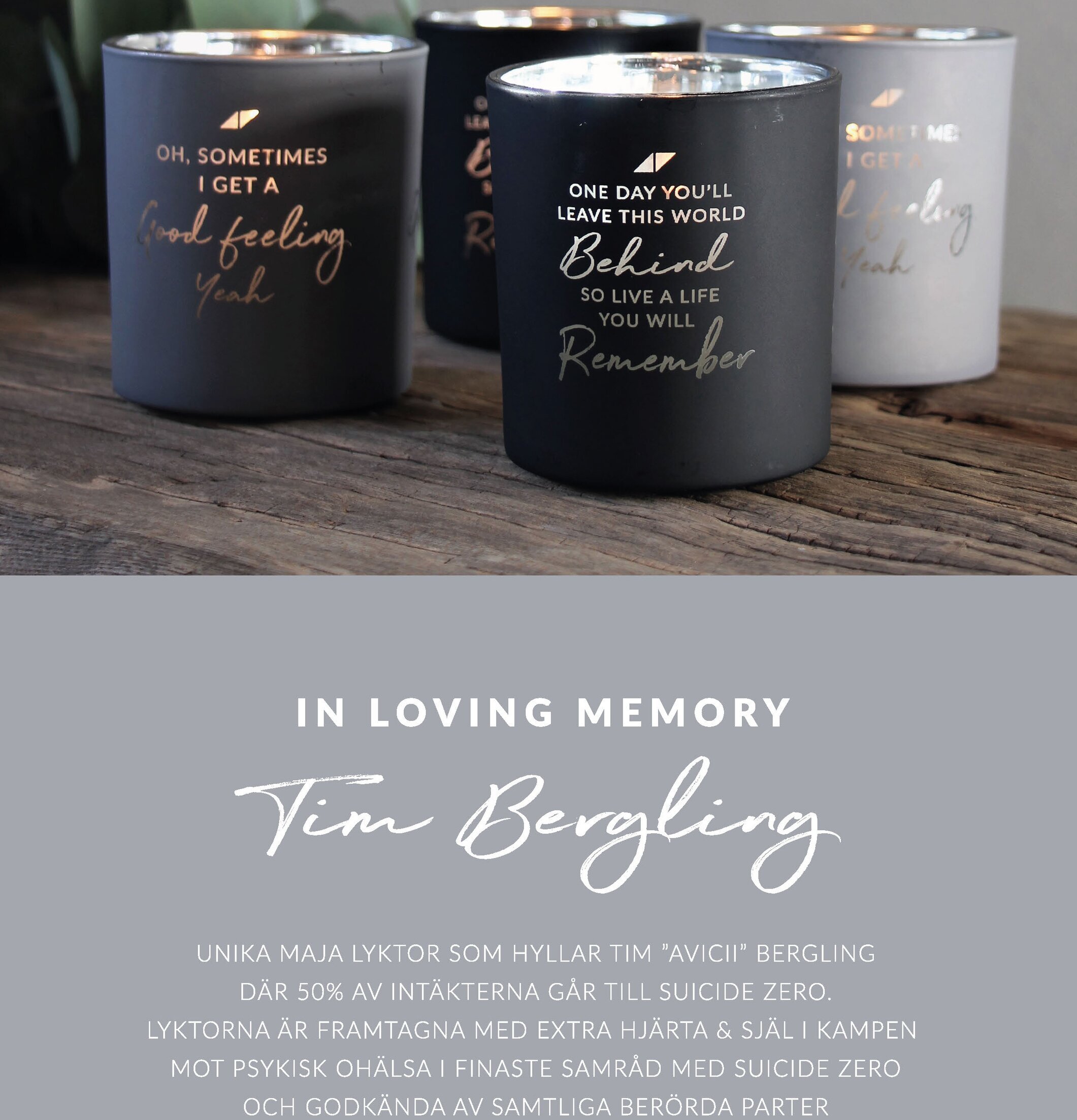 Bild av ljuslyktor med budskap och stöd för välgörenhet