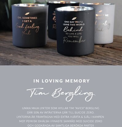 Bild av ljuslyktor med budskap och stöd för välgörenhet