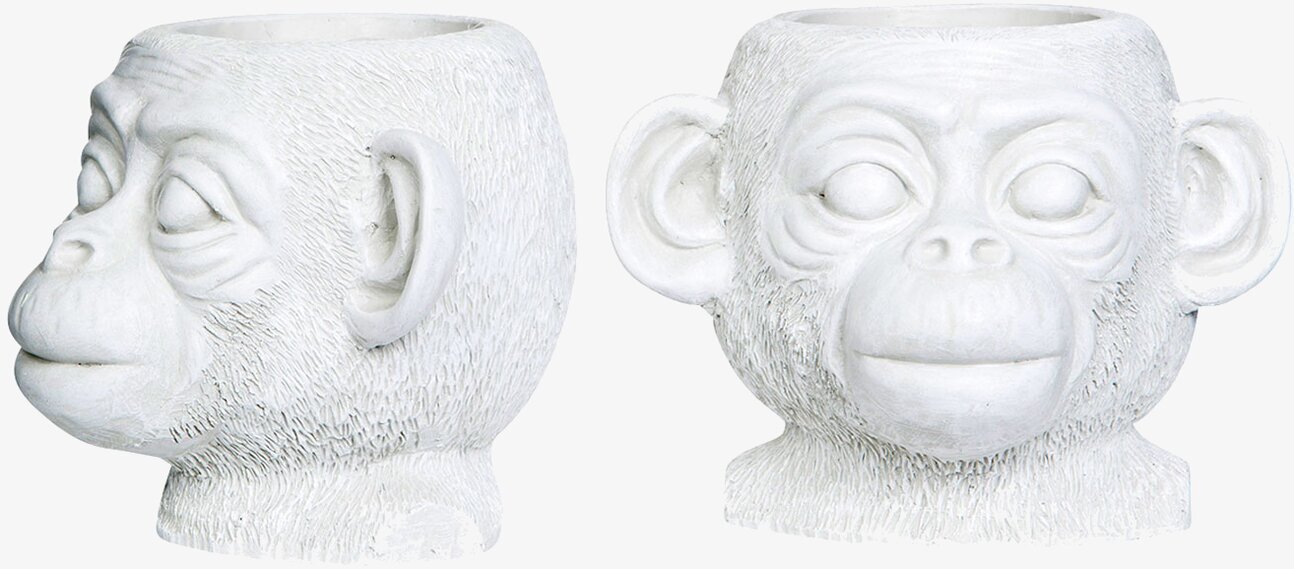 Bild på unik vit kruka med stiliserad apdesign