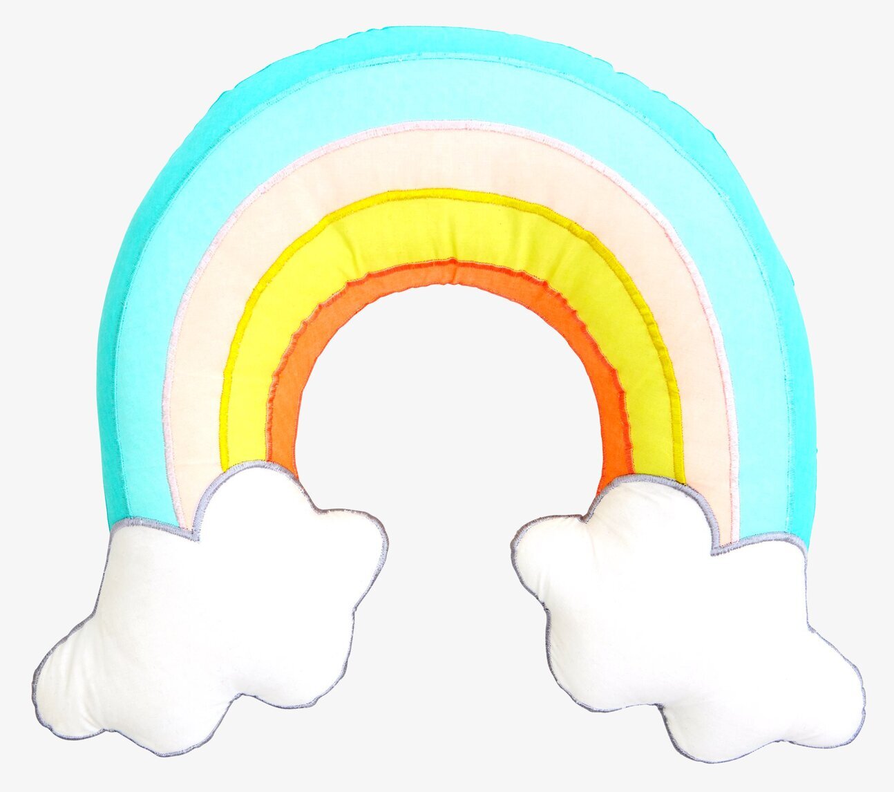 Bild av färgglad kudde med regnbågsdesign och moln