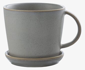 Bild av stilrent tekoppset med fat i grå keramik