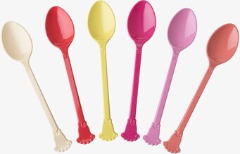 Bild av färgglada skedar i pastellfärger och plast