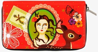 Bild av färgglad plånbok med konstnärlig illustration