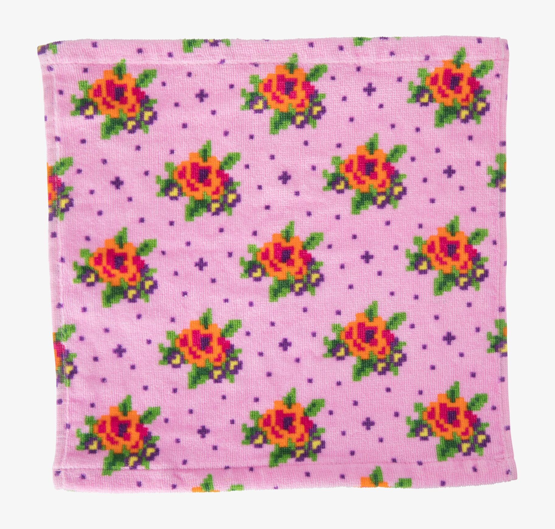 Tvättlapp Cross Stitch från Rice med färgglatt blommönster