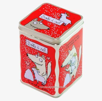 Bild av färgstark plåtburk för salt med lekfull design