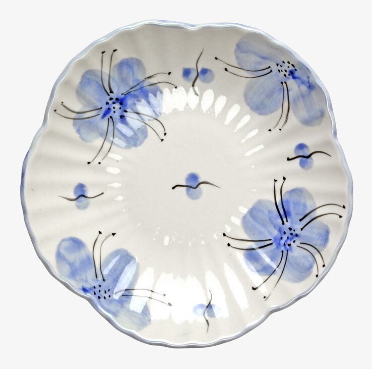 Tallrik Lunden Vit/Blå från Strömshaga med blå blommor