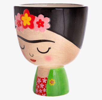 Bild av färgglad och unik kruka med Frida Kahlo-design