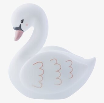 Bild av elegant svanformad nattlampa i rosa och vitt