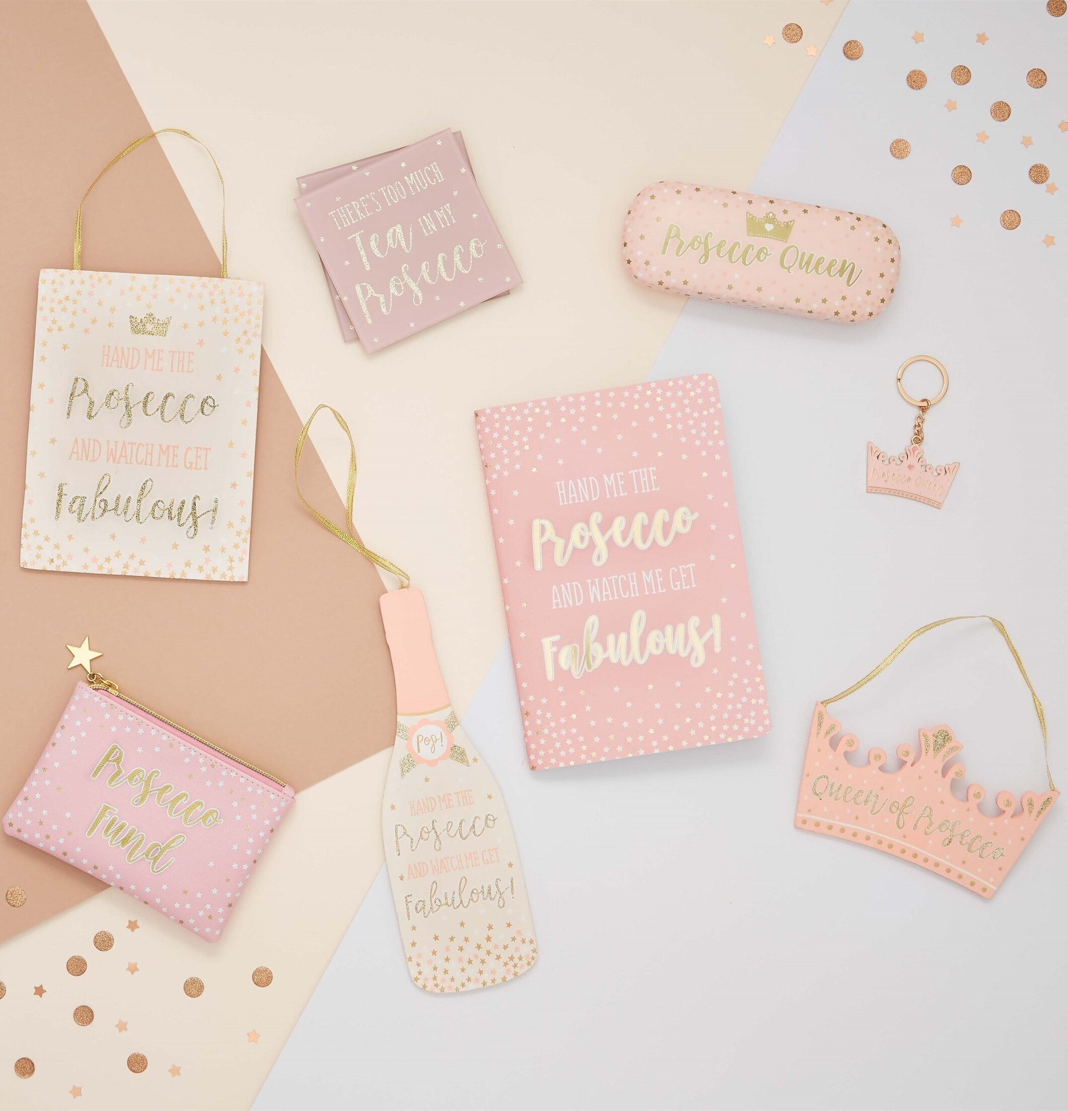 Nyckelring Prosecco Queen från Sass & Belle i rosa och guld