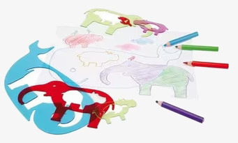 Bild av färgglada schabloner och kritor för kreativ lek