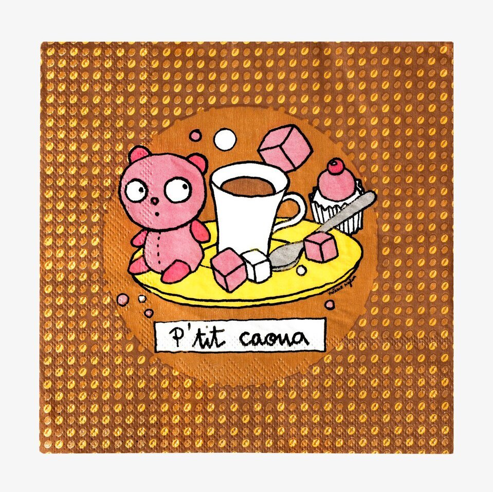 Bild av färgglad servett med lekfull design och björn