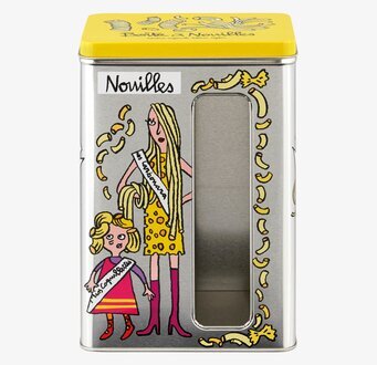 Bild av kreativ plåtburk med lekfull pastadesign