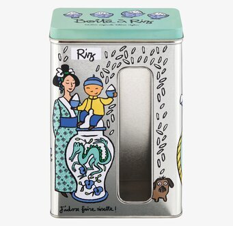 Bild av en stilren och dekorativ plåtburk för ris