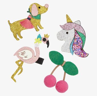 Bild av färgglada och lekfulla hårspännen i glitter