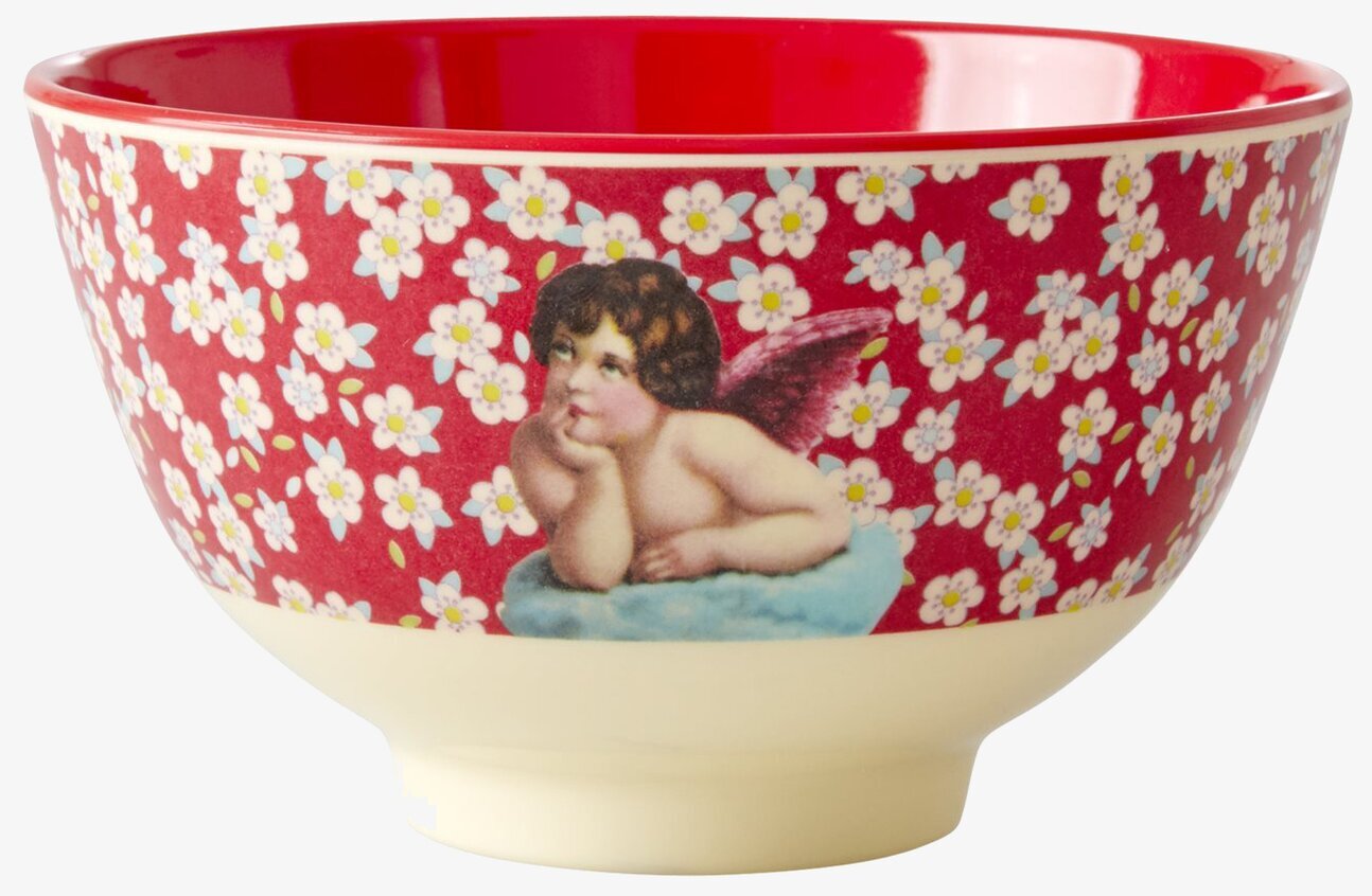 Liten Skål Angels Red från Rice med blommönster och ängel