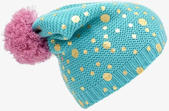 Bild av färgglad mössa med tofs och gyllene prickar