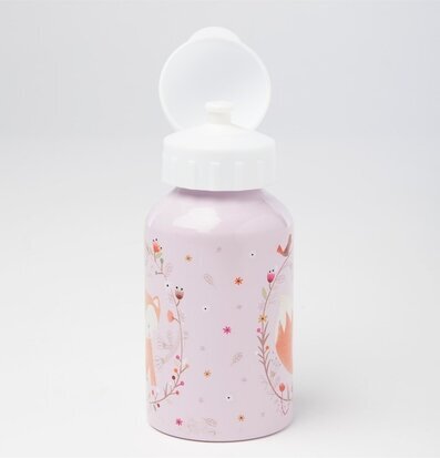 Bild av vattenflaska med skogsdjur och pastellfärger