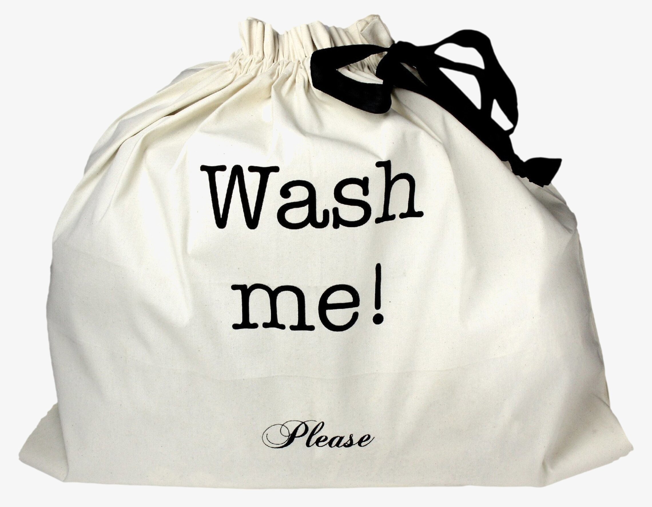 Förvaringspåse - Wash Me från Bag All, vit med svart text