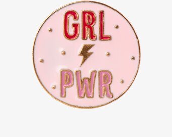 Bild av rund pin med GRL PWR-design och blixtsymbol