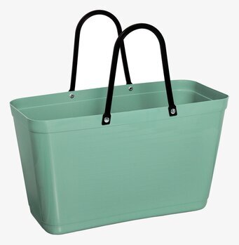 Bild av olivgrön väska med svart handtag i plast