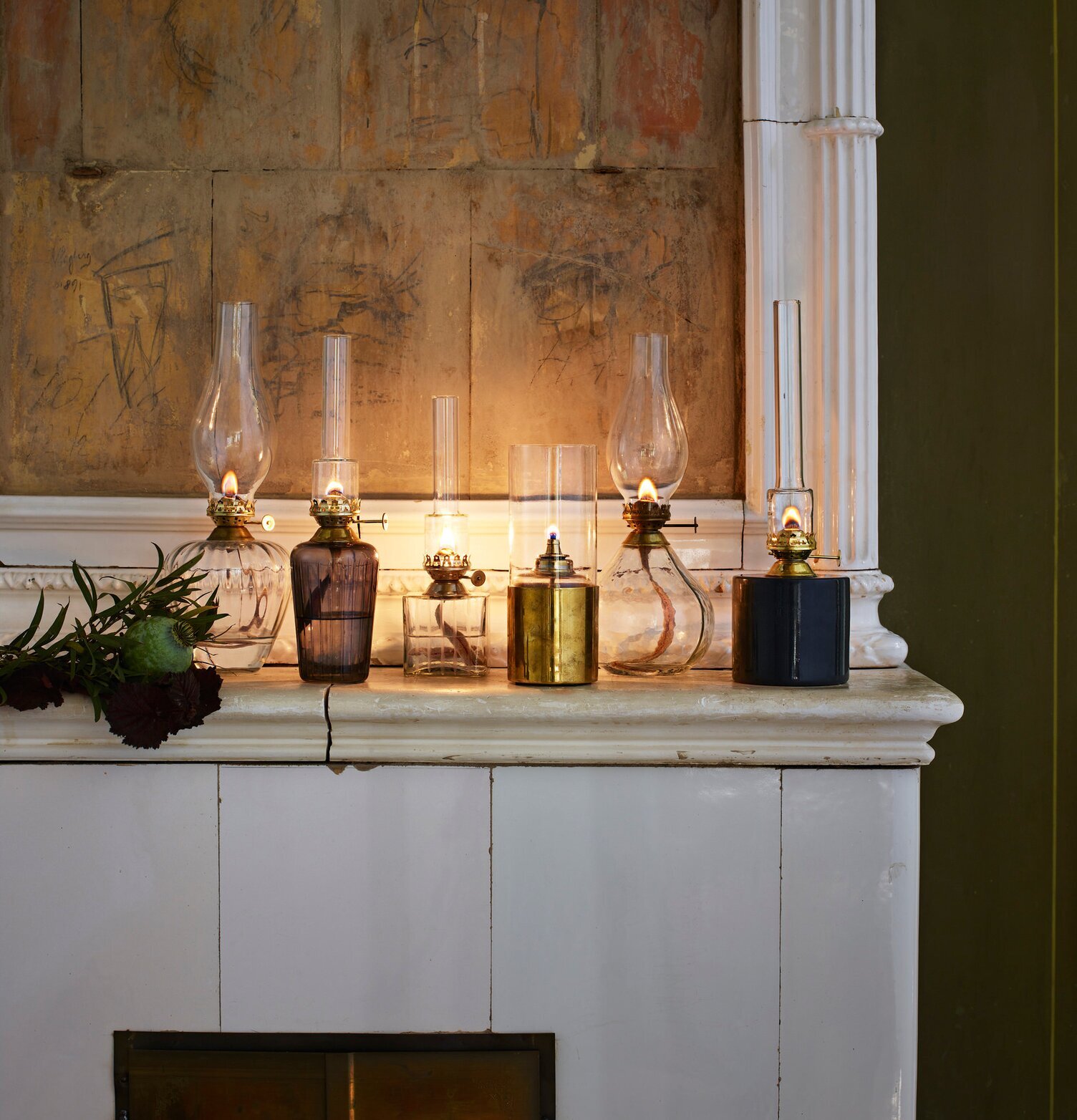 Fotogenlampa Kub Mässing från Strömshaga på spiselkrans