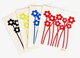 Bild av färgglada och praktiska disktrasor med blommotiv