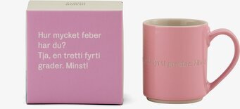 Bild av mugg med Astrid Lindgren-citat i rosa design