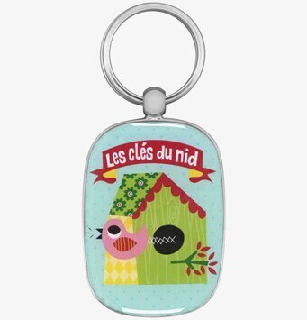 Foto av färgglad nyckelring med fågelhusmotiv