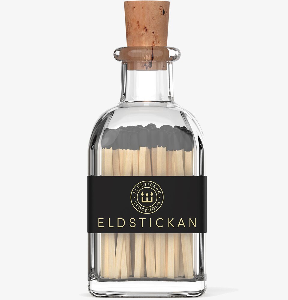 Tändstickor Liten Svart från Eldstickan i glasflaska