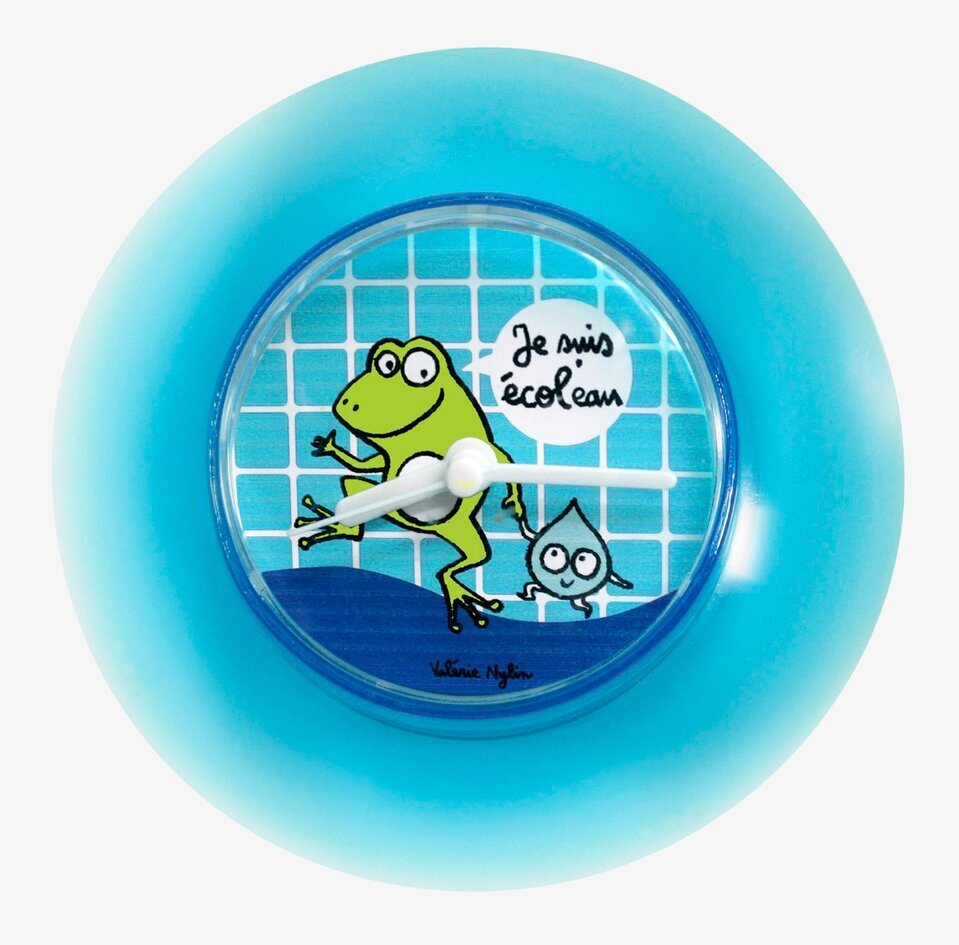 Bild av lekfull badrumsklocka med grodmotiv och pratbubbla