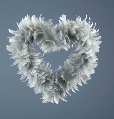 Bild av dekorativt hjärta i grå fjädrar för hemmet