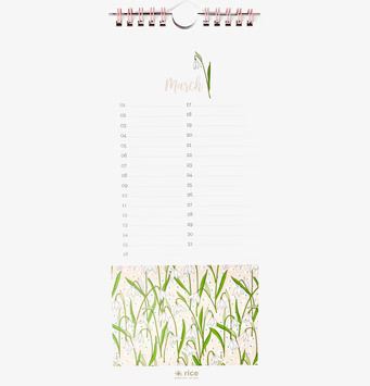 Bild av evighetskalender med snödroppar och marsdesign