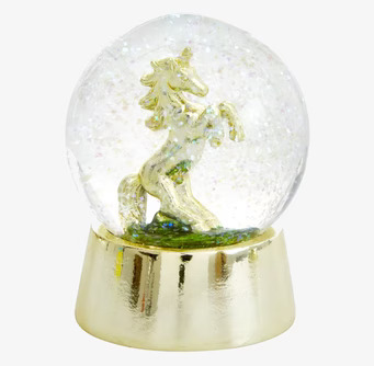 Bild av förtrollande snöglob med enhörning och glitter