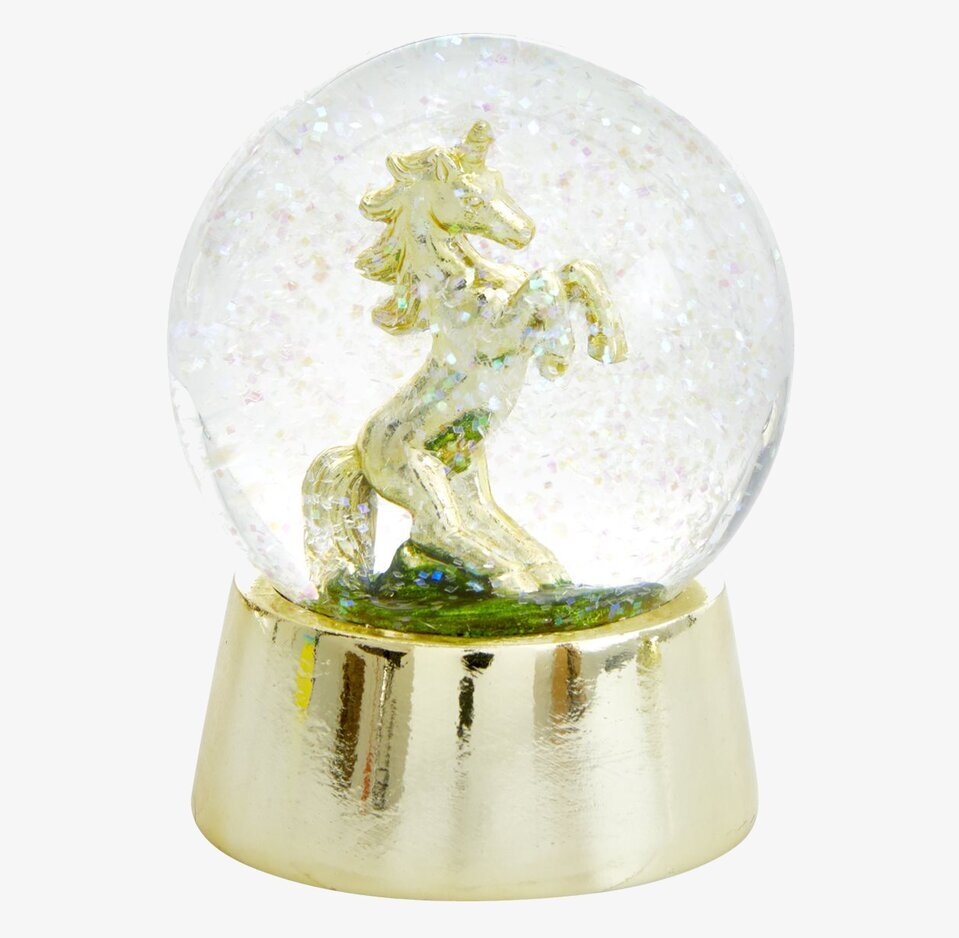 Bild av förtrollande snöglob med enhörning och glitter