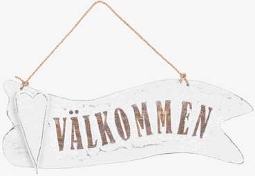 Bild av rustik välkomstskylt med hjärta och jutesnöre