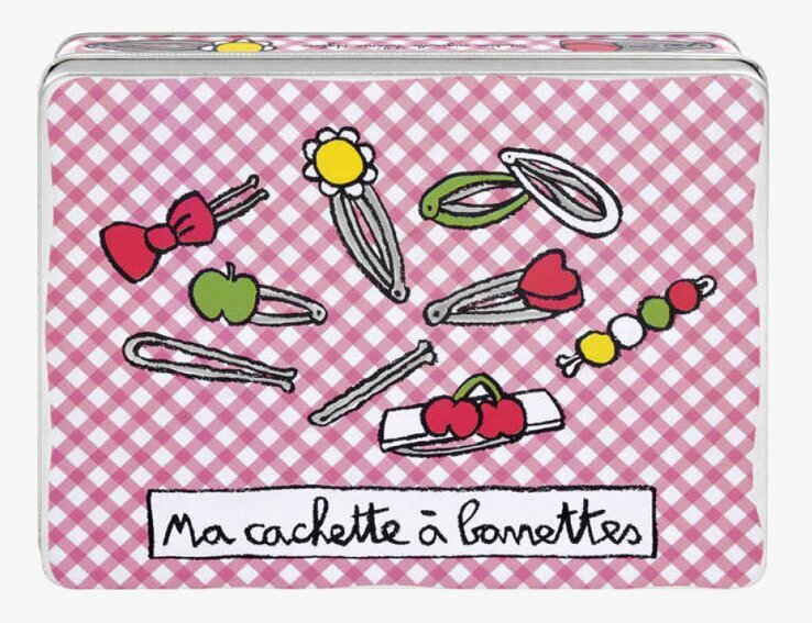 Plåtburk Hårklämmor från Derriére la porte, rosa och vit