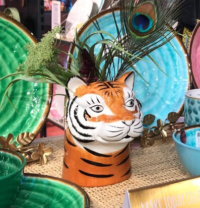 Bild av färgglad vas med djärva färger och växter