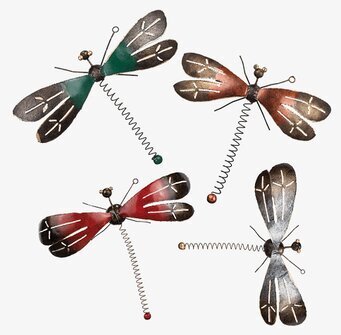 Bild av dekorativa metalltrollsländor och detaljer