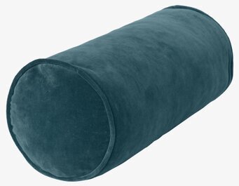 Bild av cylinderformad kudde i djup petrolsammet