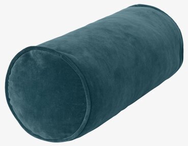 Bild av cylinderformad kudde i djup petrolsammet