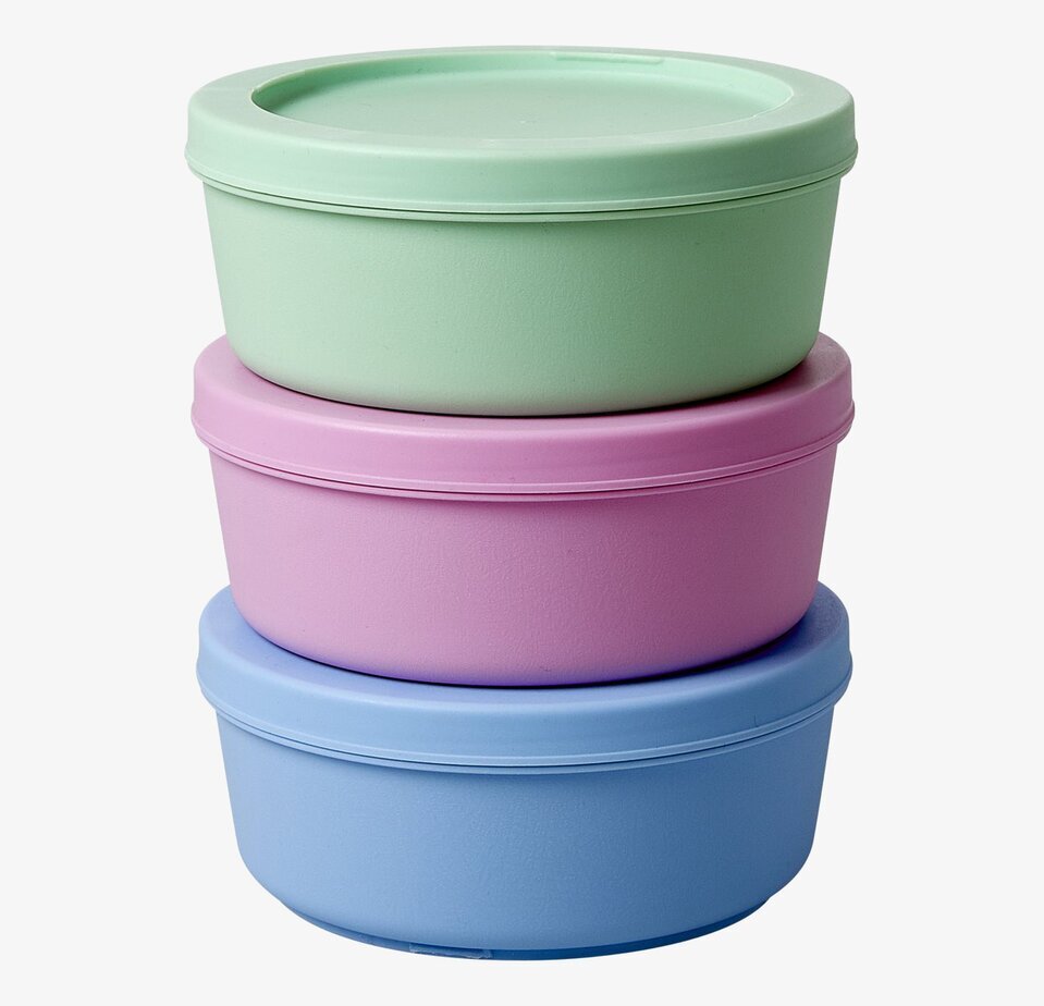 Matlådor Med Lock från Rice i pastellfärger, staplade tre