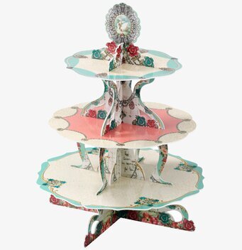 Bild av charmigt kakfat med pastellfärger och blommönster