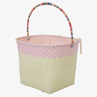 Bild av charmig pastellfärgad cykelkorg med pärlhandtag