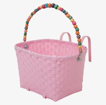 Bild av färgglad cykelkorg med pärlprytt handtag